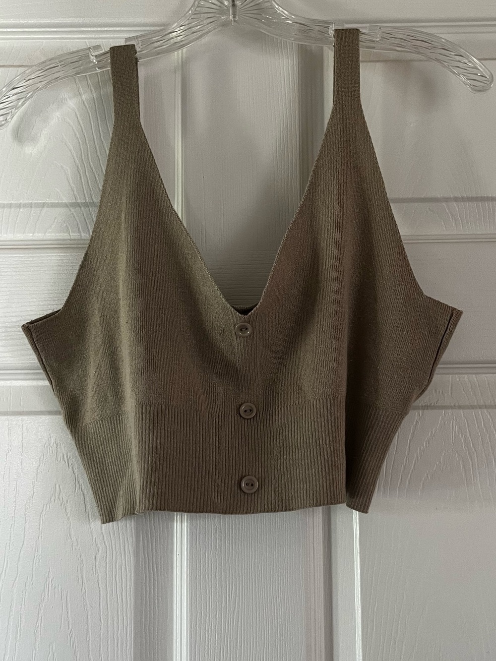 Taupe Ribbed Button-Front Cropped Tank
